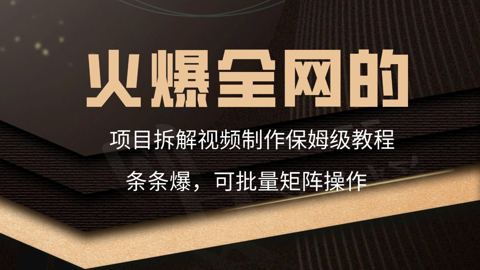 火爆全网的项目拆解类视频如何制作，条条爆，保姆级教程-泡泡网赚