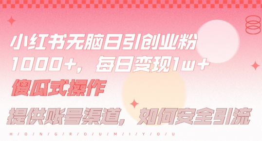 小红书无脑每日引流创业粉500+，小白每天只花半小时，躺赚长尾收益【揭秘】-泡泡网赚