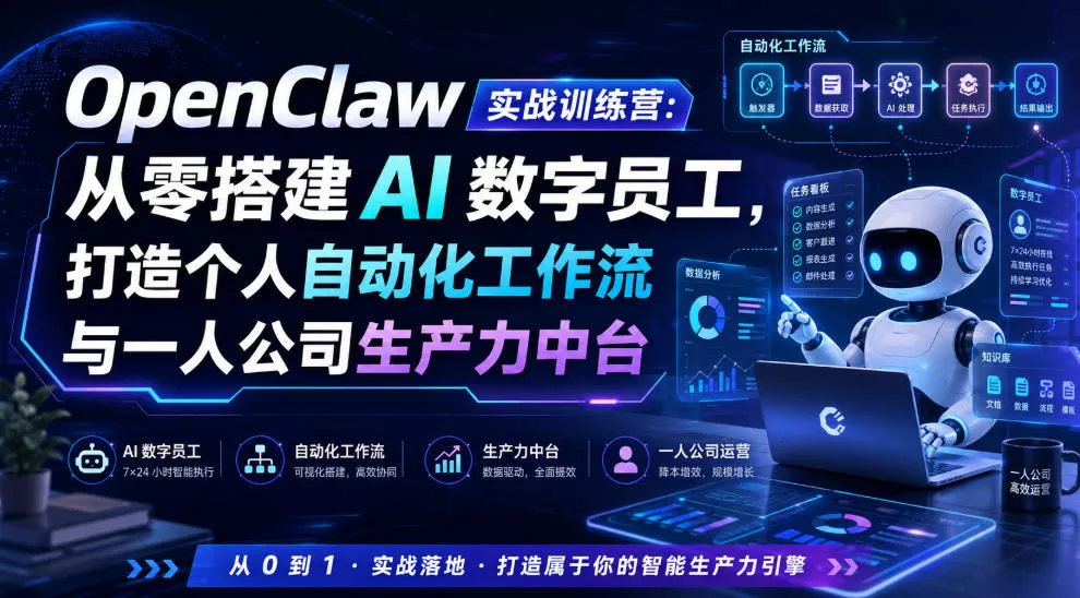 OpenClaw实战训练营：从零搭建AI数字员工，打造个人自动化工作流与一人公司生产力中台-泡泡网赚