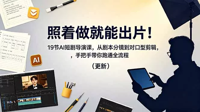 照着做就能出片！19节AI短剧导演课，从剧本分镜到对口型剪辑，手把手带你跑通全流程(更新-泡泡网赚