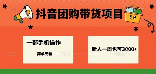 抖音团购带货项目，一部手机简单操作，一周3k+-泡泡网赚