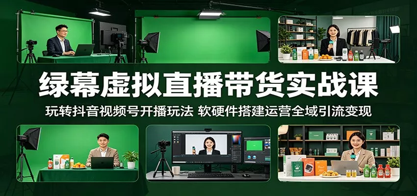 绿幕虚拟直播带货实战课：玩转抖音视频号开播玩法，软硬件搭建运营全域引流变现-泡泡网赚