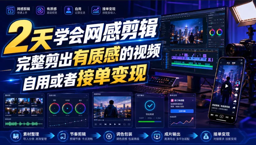 2天学会网感剪辑，完整剪出有质感的视频，自用或者接单变现-泡泡网赚