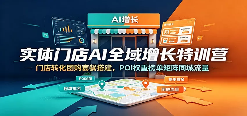 实体门店AI全域增长特训营：门店转化团购套餐搭建，POI权重榜单矩阵同城流量-泡泡网赚
