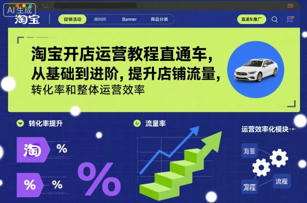 淘宝开店运营教程直通车，从基础到进阶，提升店铺流量，转化率和整体运营效率(更新26年07月11日)-泡泡网赚