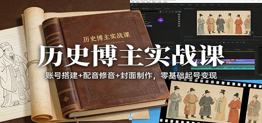 历史博主实战课：账号搭建+配音修音+封面制作，零基础起号变现-泡泡网赚