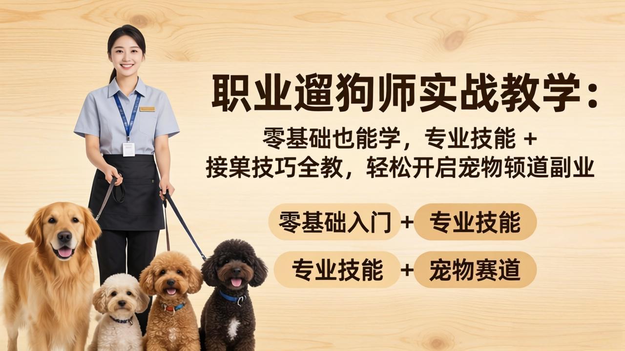 职业遛狗师实战教学：零基础也能学，专业技能 + 接单技巧全教，轻松开启宠物赛道副业-泡泡网赚