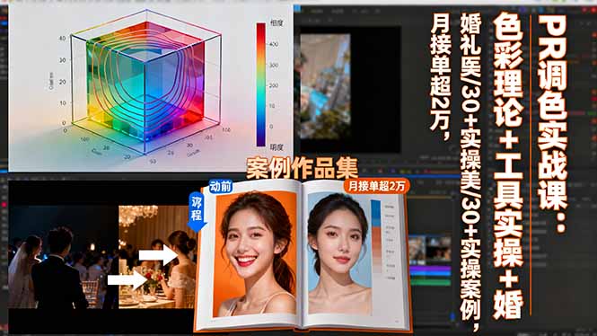 PR调色实战课：色彩理论+工具实操+婚礼医美/30+实操案例，月接单超2万-泡泡网赚