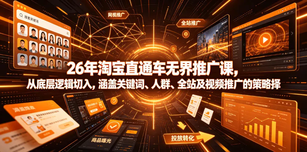 26年淘宝直通车无界推广课，从底层逻辑切入，涵盖关键词、人群、全站及视频推广的策略选择-泡泡网赚