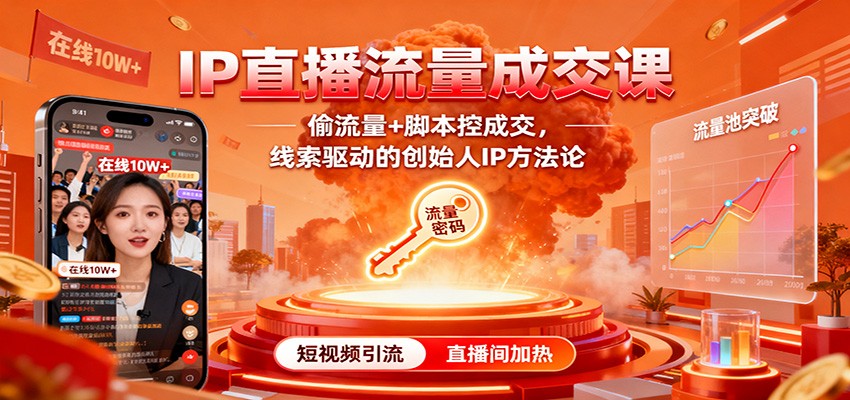IP直播流量成交课：偷流量+脚本控成交，线索驱动的创始人IP方法论-泡泡网赚