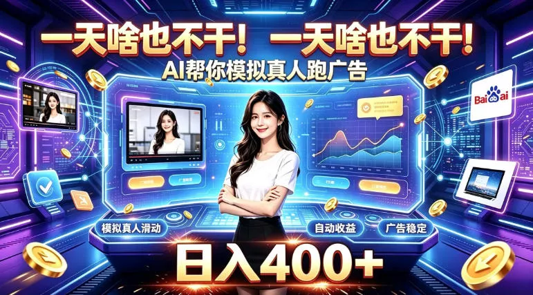 一天啥也不干！AI帮你模拟真人跑广告，稳定日入400+，实现真正被动变现【揭秘】-泡泡网赚