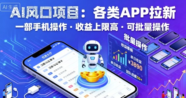 AI风口项目，各类APP拉新，一部手机就可以操作，收益上限高，可批量操作-泡泡网赚