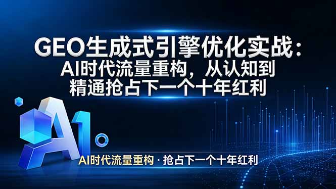 GEO 生成式引擎优化实战：AI时代流量重构，从认知到精通抢占下一个十年红利-泡泡网赚