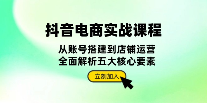 抖音 电商实战课程：从账号搭建到店铺运营，全面解析五大核心要素-泡泡网赚