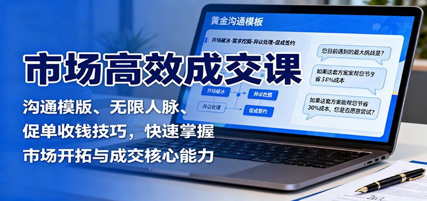 市场高效成交课：沟通模版、无限人脉、促单收钱技巧，快速掌握市场开拓与成交核心能力-泡泡网赚