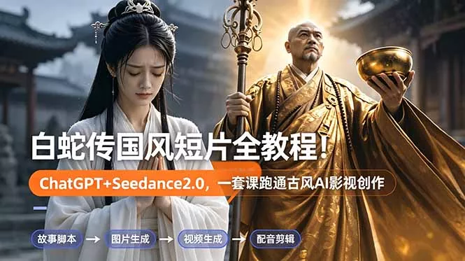 白蛇传-国风短片全教程！ChatGPT+Seedance2.0，一套课跑通古风AI影视创作-泡泡网赚