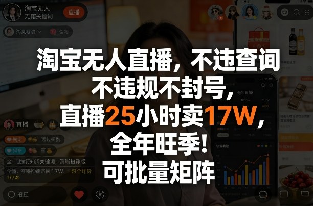 淘宝无人直播，不违规不封号，直播25小时卖17W，全年旺季！可批量矩阵【揭秘】-泡泡网赚