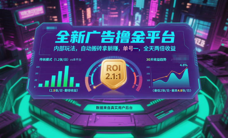 全新广告撸金平台，内部玩法，自动搬砖拿躺賺，单号一天保底2张+，全天两倍收益【揭秘】-泡泡网赚