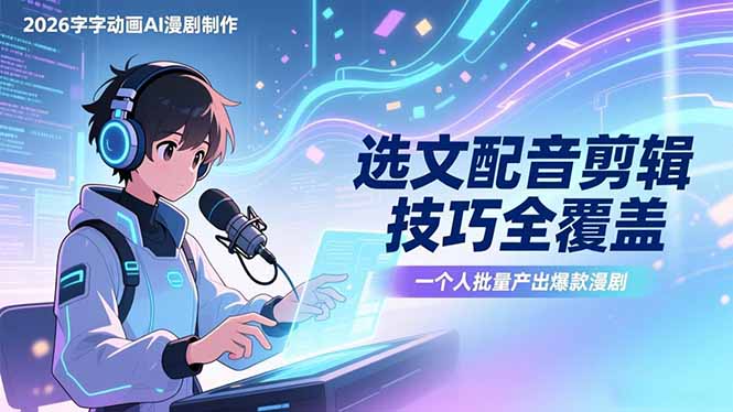 2026字字动画AI漫剧制作-1期，选文配音剪辑技巧全覆盖，一个人就能批量产出爆款漫剧-泡泡网赚