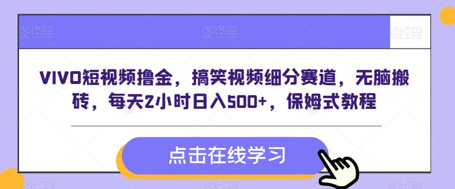 VIVO短视频撸金，搞笑视频细分赛道，无脑搬砖，每天2小时日入500+，保姆式教程-泡泡网赚