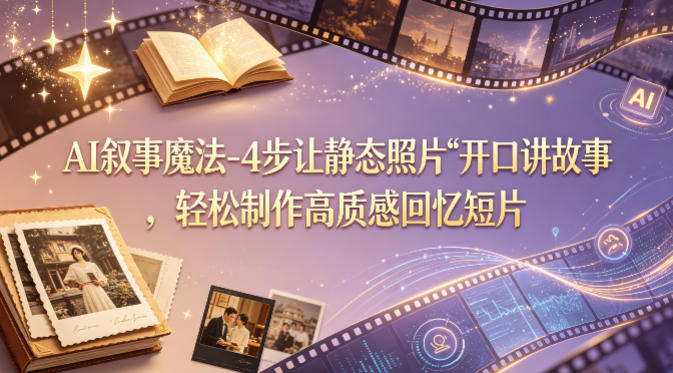 AI叙事魔法-4步让静态照片“开口讲故事”，轻松制作高质感回忆短片-泡泡网赚