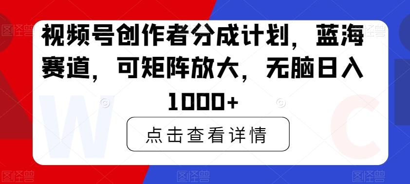 视频号创作者分成计划，蓝海赛道，可矩阵放大，无脑日入1000+-泡泡网赚