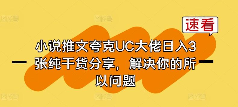 小说推文夸克UC大佬日入3张纯干货分享，解决你的所以问题-泡泡网赚