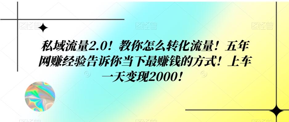 私域流量2.0！教你怎么转化流量！五年网赚经验告诉你当下最赚钱的方式！上车一天变现2000！-泡泡网赚