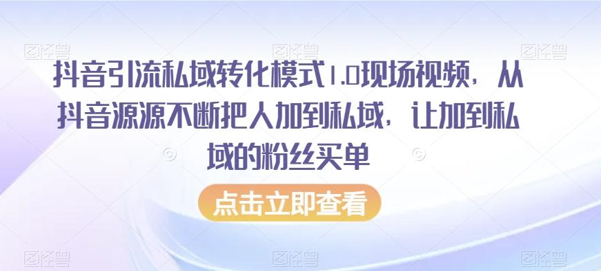抖音引流私域转化模式1.0现场视频，从抖音源源不断把人加到私域，让加到私域的粉丝买单-泡泡网赚