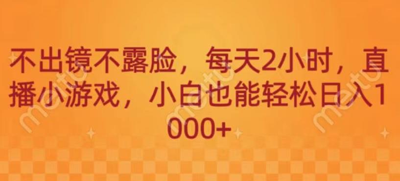 不出镜不露脸，每天2小时，直播小游戏，小白也能轻送日入1000+-泡泡网赚