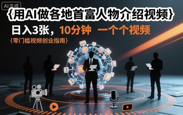 用AI做各地首富人物介绍视频，日入3张，10分钟一个视频-泡泡网赚