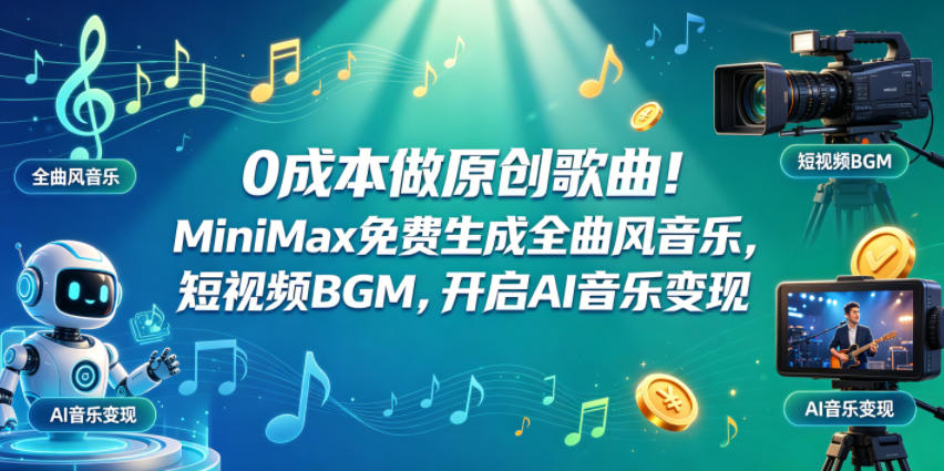 0成本做原创歌曲！MiniMax免费生成全曲风音乐，短视频BGM，开启AI音乐变现-泡泡网赚