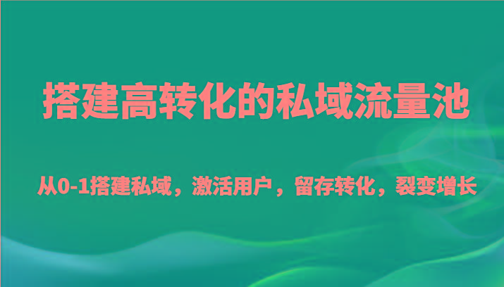 搭建高转化的私域流量池 从0-1搭建私域，激活用户，留存转化，裂变增长(20节课)-泡泡网赚