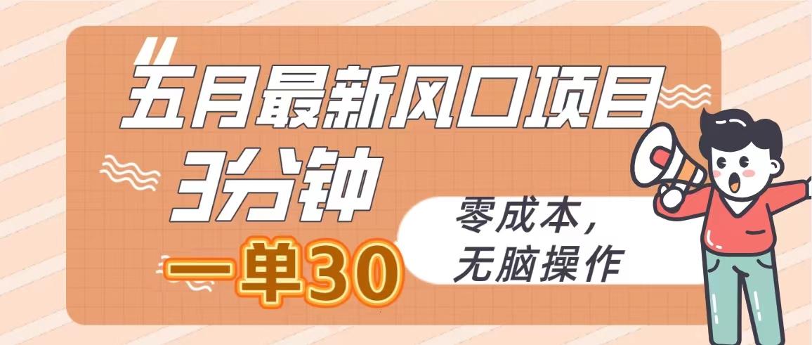 五月最新风口项目，3分钟一单30，零成本，无脑操作-泡泡网赚