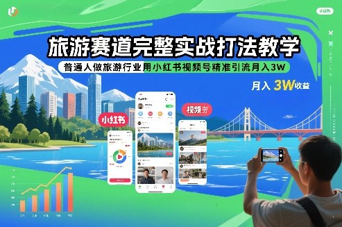 旅游赛道完整实战打法教学，普通人做旅游行业用小红书视频号精准引流月入3W-泡泡网赚
