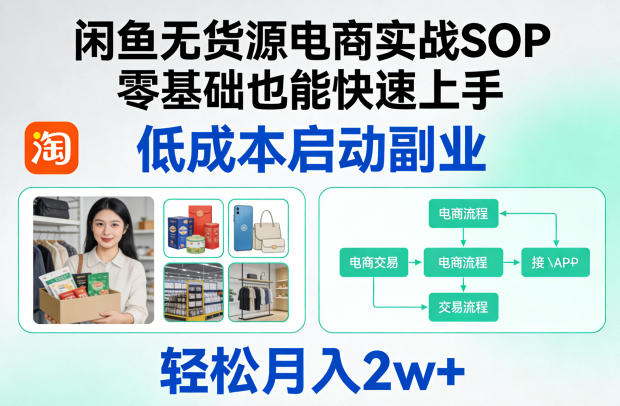 闲鱼无货源电商实战SOP，零基础也能快速上手，低成本启动副业，轻松月入2w+-泡泡网赚