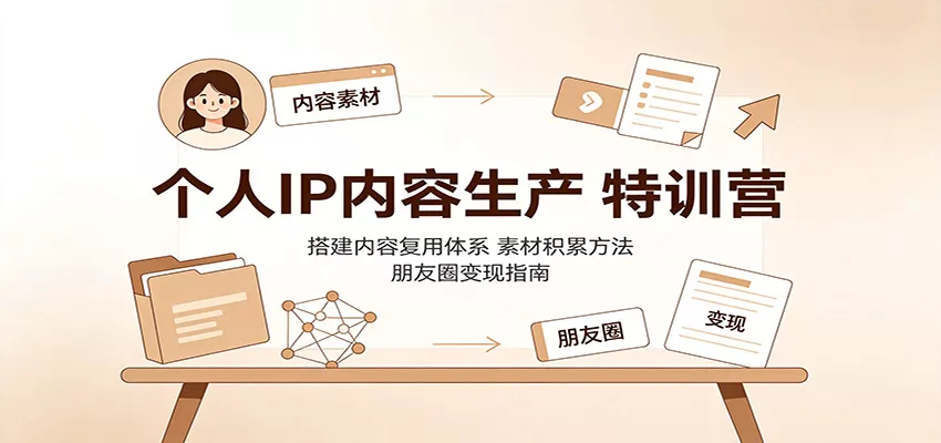 个人IP内容生产特训营：搭建内容复用体系，素材积累方法，朋友圈变现指南-泡泡网赚