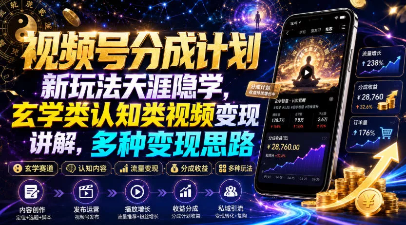 视频号分成计划新玩法天涯隐学，玄学类认知类视频变现讲解，多种变现思路-泡泡网赚