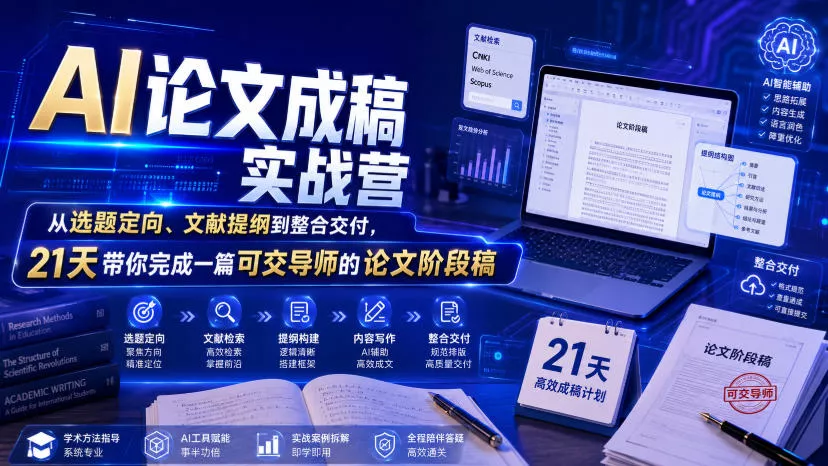 AI论文成稿实战营，从选题定向、文献提纲到整合交付，21天带你完成一篇可交导师的论文阶段稿-泡泡网赚