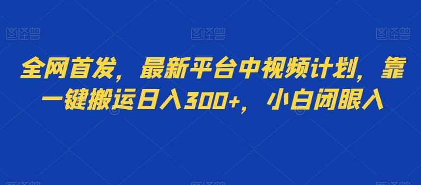 全网首发，最新平台中视频计划，靠一键搬运日入300+，小白闭眼入-泡泡网赚