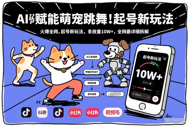 AI赋能萌宠跳舞，火爆全网，起号新玩法，条条播放量10W+，全网最详细拆解-泡泡网赚