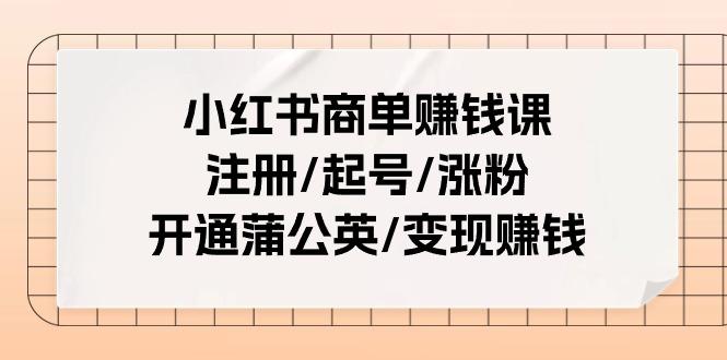 小红书商单赚钱课：注册/起号/涨粉/开通蒲公英/变现赚钱(25节课)-泡泡网赚