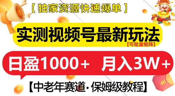 实测视频号最新玩法，中老年赛道，独家资源，月入过W+【揭秘】-泡泡网赚