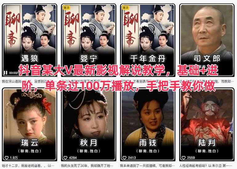 抖音某大V最新影视解说教学，基础+进阶，单条过100万播放，手把手教你做-泡泡网赚