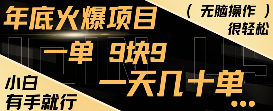 年底火爆项目，一单9.9，一天几十单，只需一部手机，傻瓜式操作，小白有手就行-泡泡网赚