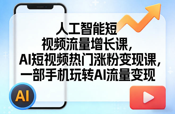人工智能短视频流量增长课，AI短视频热门涨粉变现课，一部手机玩转AI流量变现-泡泡网赚