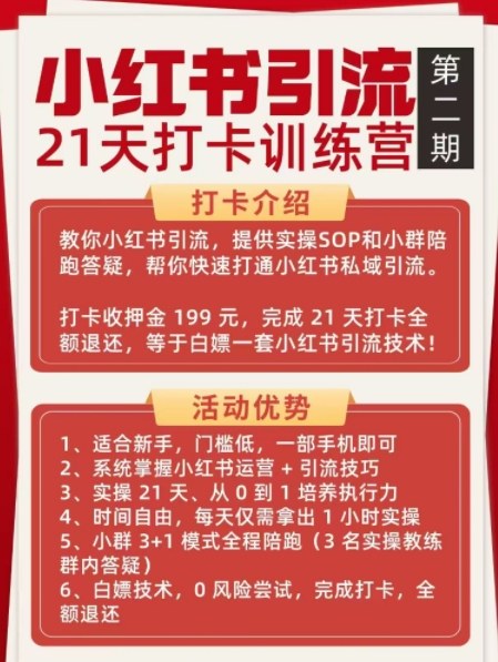 小红书引流21天打卡训练营第二期，助你快速打通小红书私域引流打粉-泡泡网赚