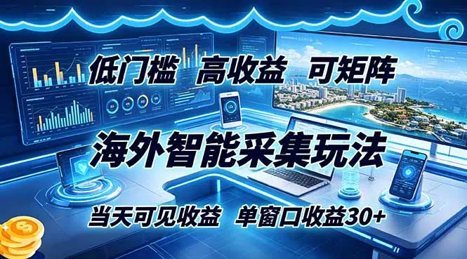 海外智能采集玩法，低门槛高单价可矩阵，当天可见收益，单窗口30+-泡泡网赚