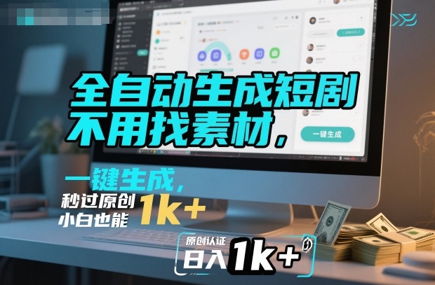 全自动生成短剧，不用找素材，不用剪辑，一键生成，秒过原创，小白也能轻松日入1k+【揭秘】-泡泡网赚