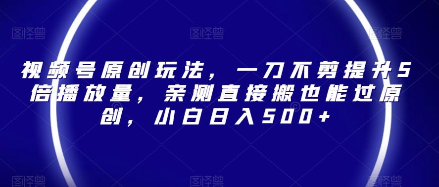 视频号原创玩法，一刀不剪提升5倍播放量，亲测直接搬也能过原创，小白日入500+【揭秘】-泡泡网赚